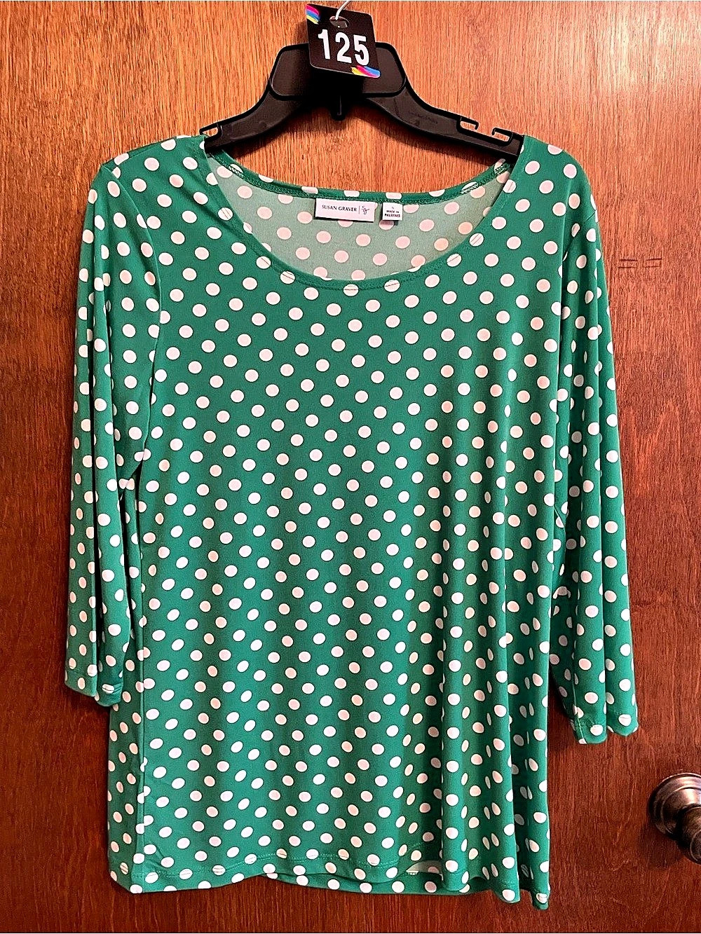 Susan Graver Polka Dot Long Sleeve Tunic in Green & Pink Size Small